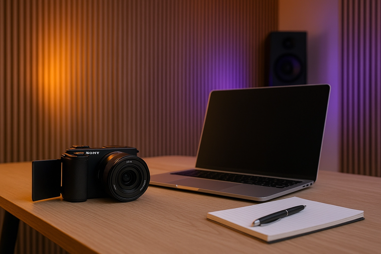 Uniting Sound Media – Videoproduzentin – Laptop, Kamera und Notebook auf dem Tisch